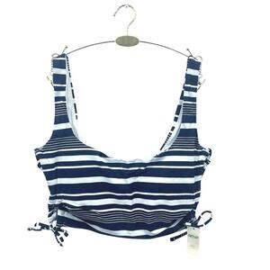 NWT Aerie Striped Lace Up Longline Scoop Bikini Top Navy and White Size S